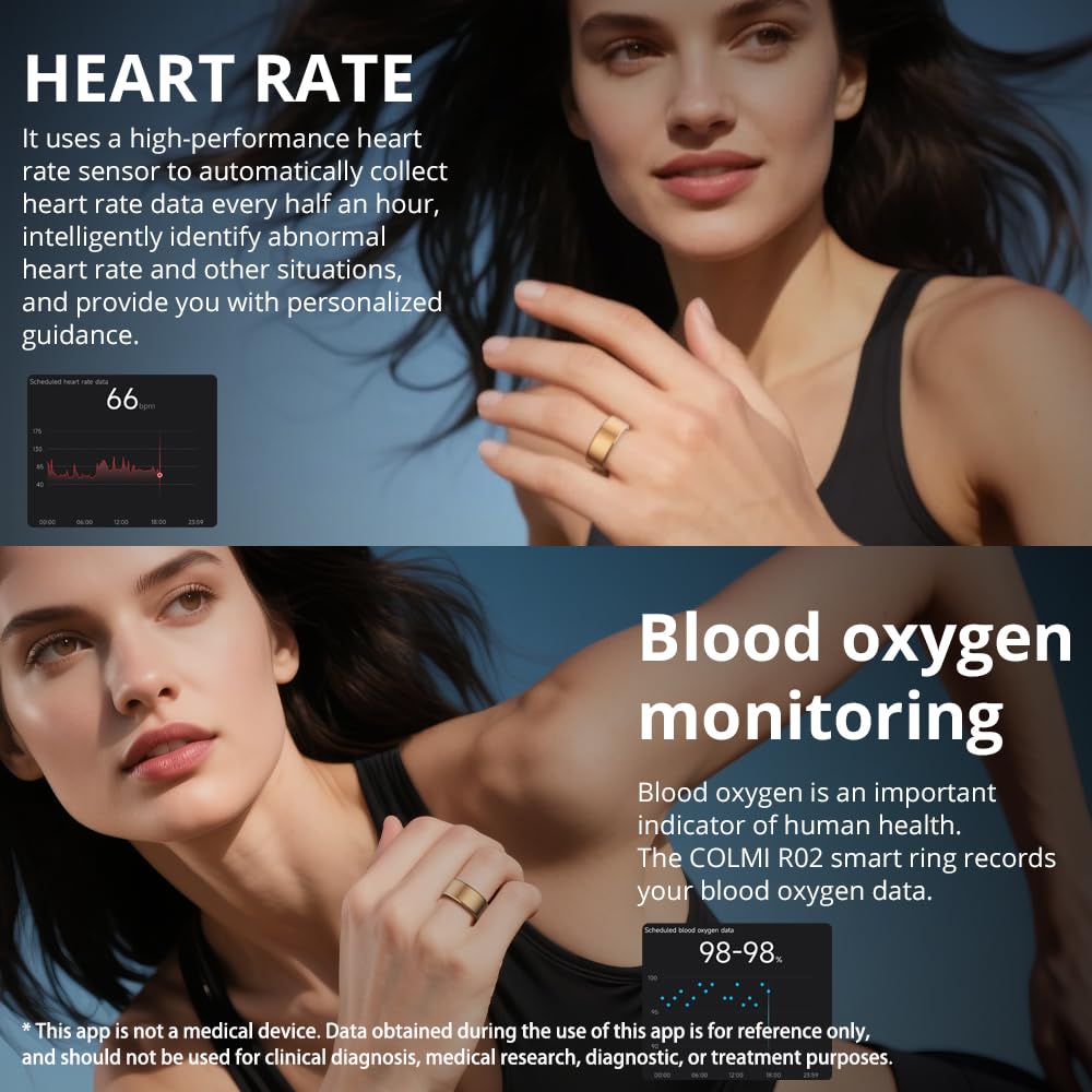 COLMI R02 Smart Ring, Smart Ring for Women and Men, with a Charging Case, Supports Heart Rate, Blood Oxygen, Sleep Health Monitoring, No Subscription Fee. (Rose Gold, 8#)