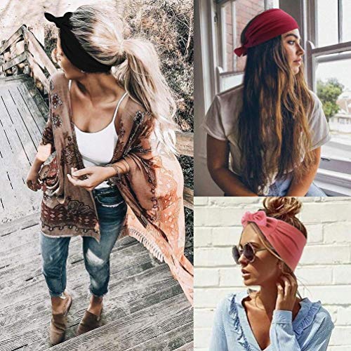 DRESHOW 6-Pack Adjustable Knotted Headbands for Women – Non-Slip Sports Hair Bands (Red, Black, Dark Purple, Coral Red, Navy, Silvery Grey)