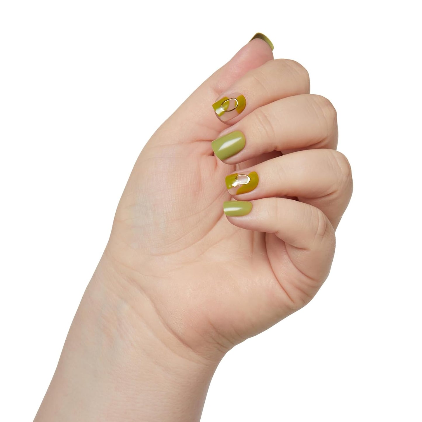 Kiss Impress No Glue Mani Press On Nails - 'Before Sunrise' Green Short Squoval Shape | 30 Nails, Prep Pad & More