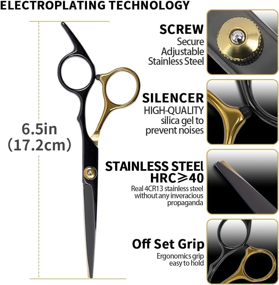 Professional Barber Shears - Stainless Steel Hair Cutting Scissors | Multifunctional Thinning Shears for Men & Women - Black
