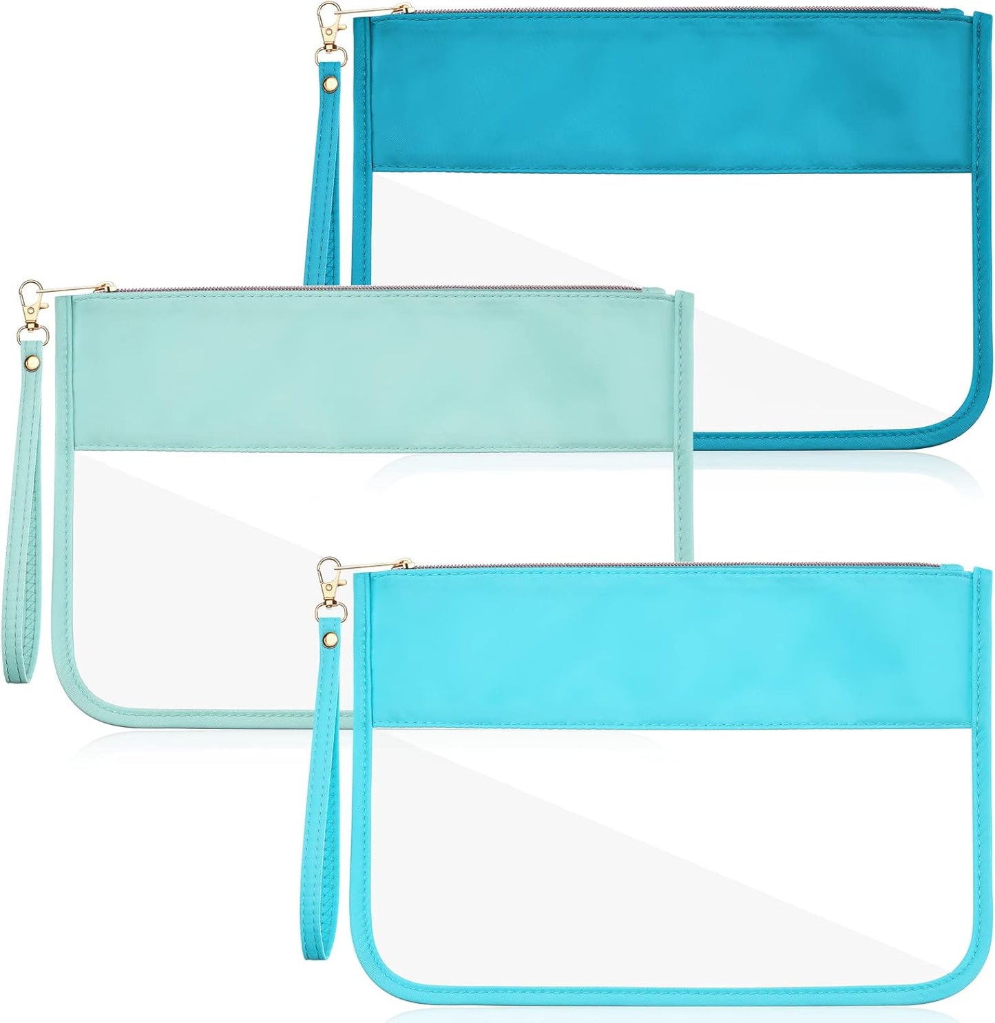 Clear Flat Zipper Pouches Set - 3 Pcs Waterproof Nylon Makeup & Snack Bags | Portable Travel Organizers (Pink, Blue, Purple)