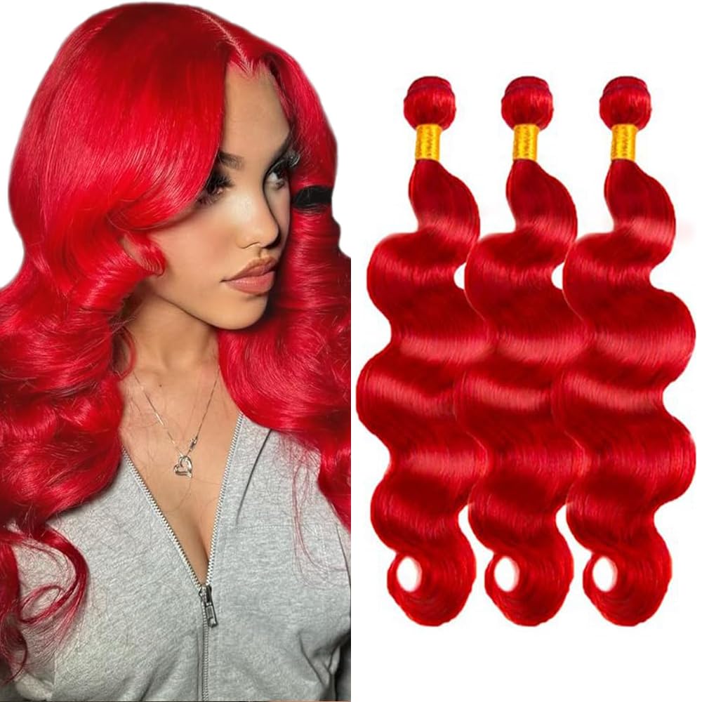 Red Bundles Human Hair Red Body Wave Bundle 18 20 22 Inch Burgundy Bundle Human Hair Mixed Length 3 Bundles