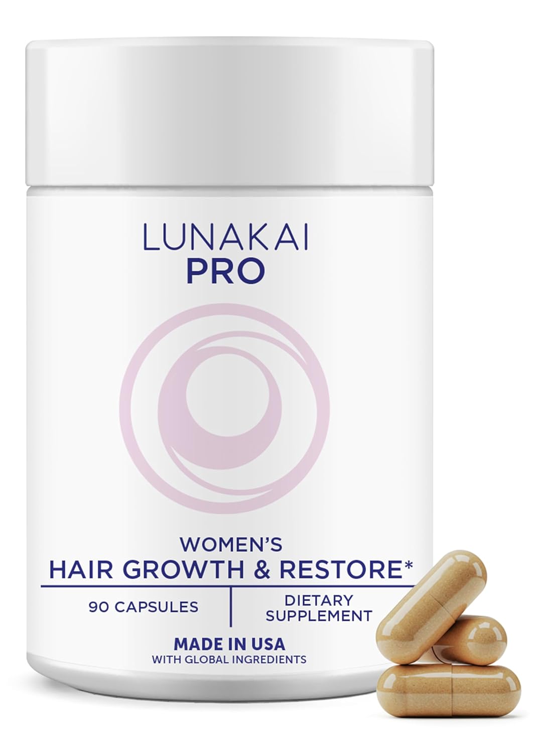 Lunakai Hair Growth Supplement for Women - 20 Nutrient Formula with Marine Collagen & Biotin | 90 Capsules