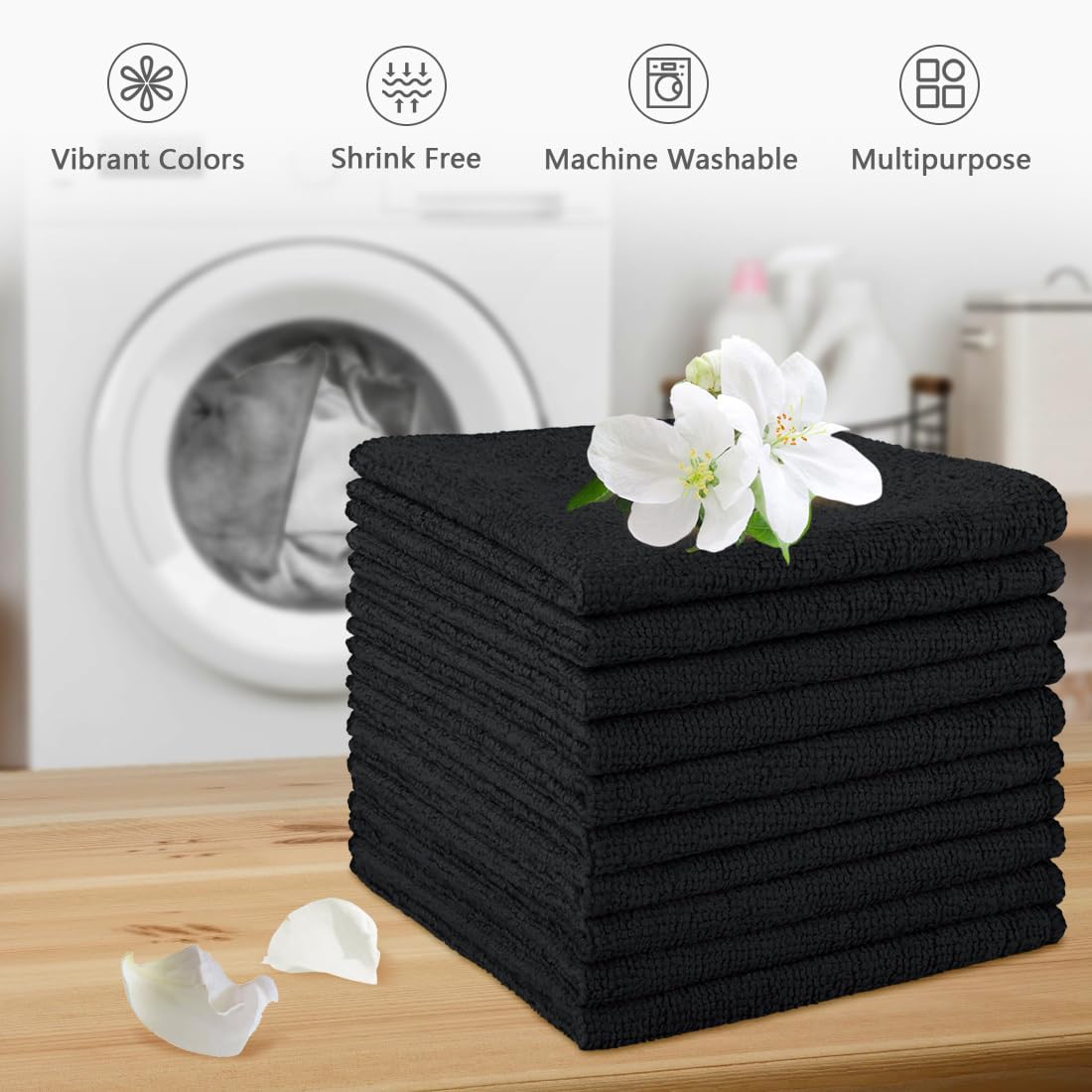 Microfiber Washcloths 20 Pack - Soft, Quick-Dry Face & Hand Towels for Travel, Gym, Spa | 11.5"x11.5", Black