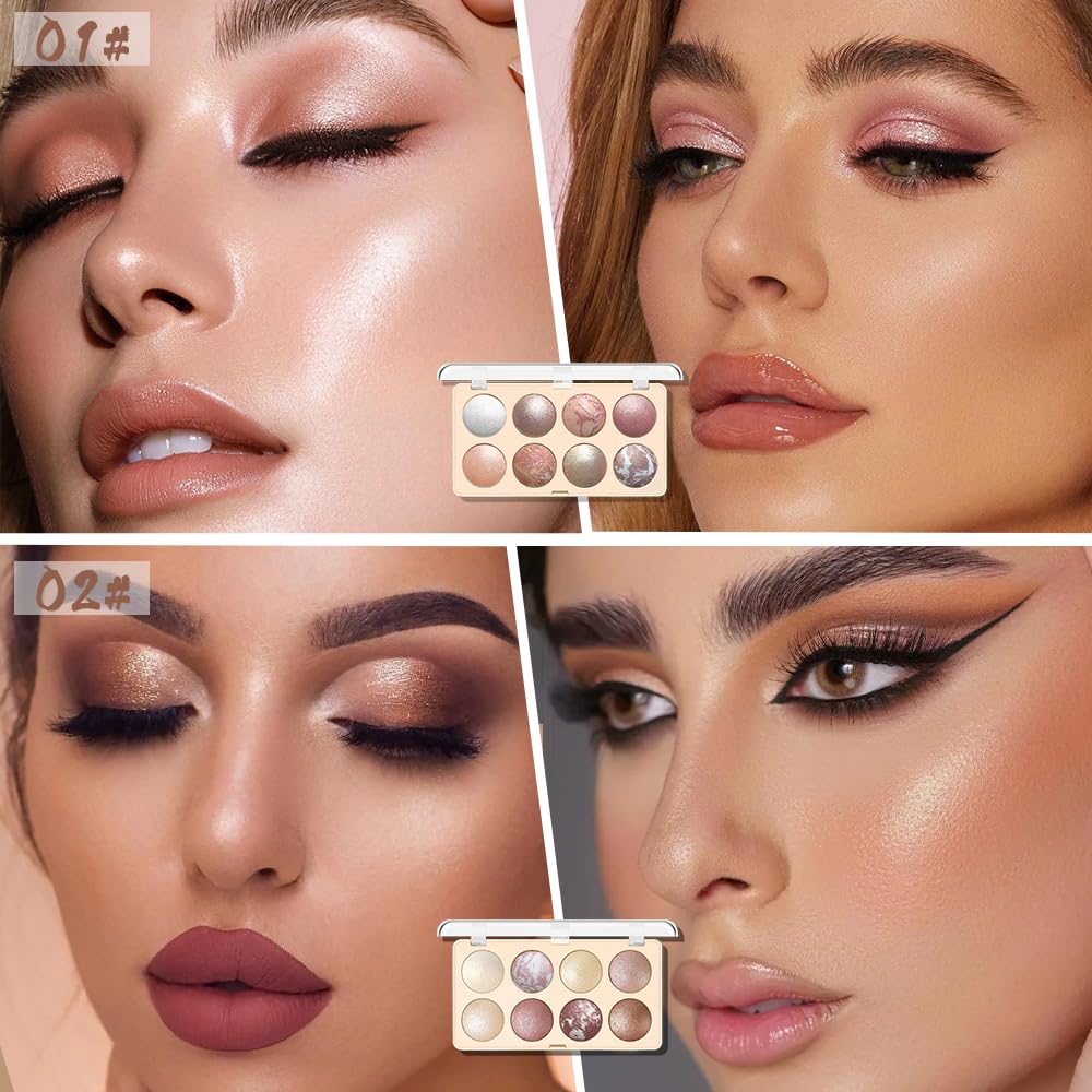 Baked Shimmer Eyeshadow Palette, Pearl Metallic Eye Shadow, Champagne Rose Gold Highlighter Eyeshadow, Luminous Baked Eyeshadow for Soft Glam Party Makeup, Long Lasting Waterproof, Sombra de Ojos 01