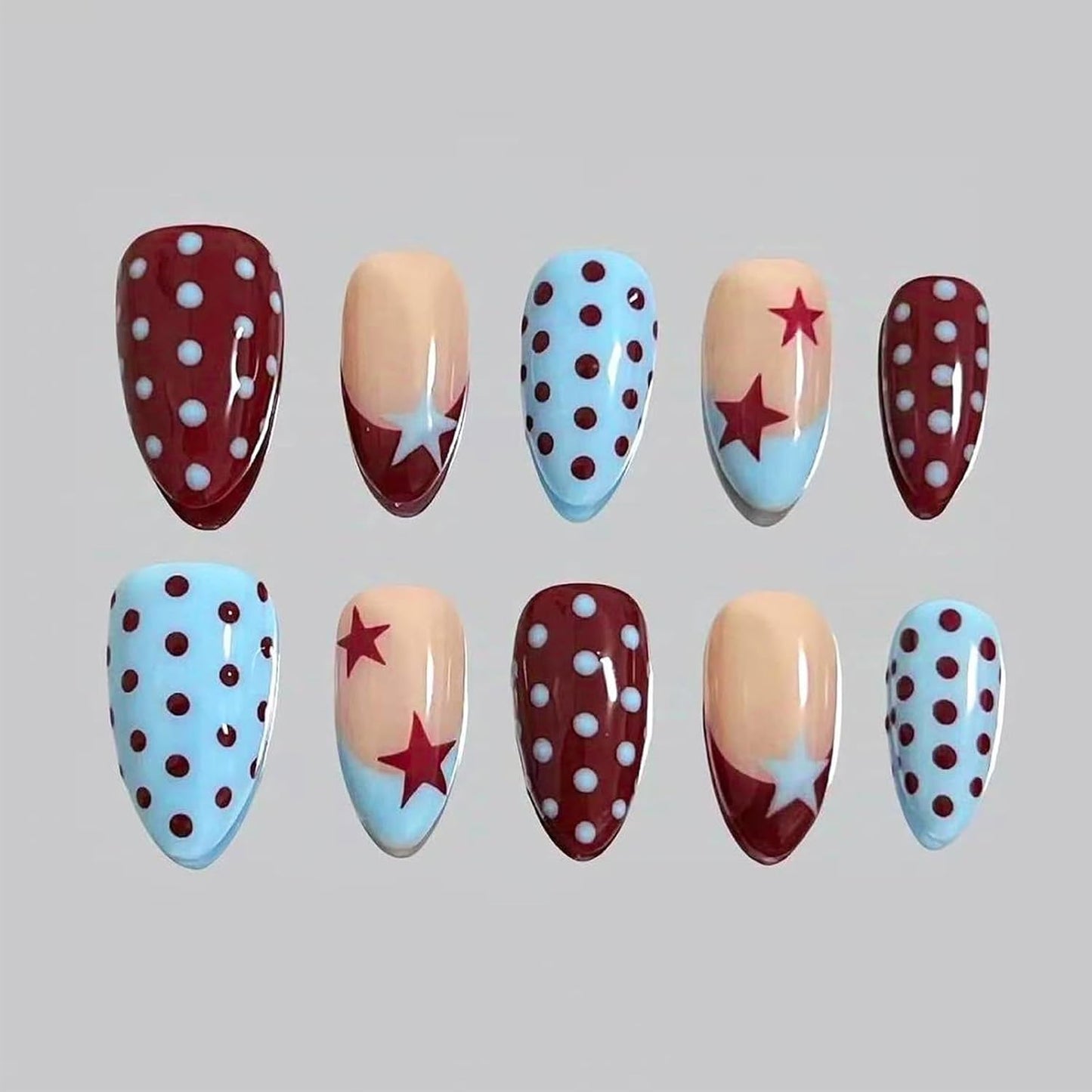French Tip Press-On Nails - Medium Almond Red Bow Design | Reusable Pink Acrylic 30 Pcs