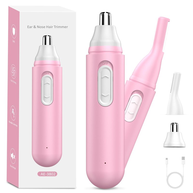Nose Hair Trimmer for Women Rechargeable :2024 Upgrade 2 in 1 Nose Trimmer for Women, Painless Eyebrow & Facial Hair Trimmer- Dual-Edge Blades, IPX7 Waterproof, Portable for Easy Cleansing, Pink