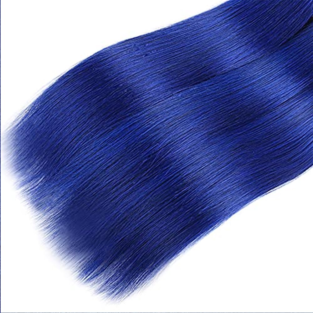 Blue Bundles Human Hair Dark Blue Straight Bundles 26 26 26 Inch Same Length Peruvian Virgin Pure Blue Bundle Hair Extensions