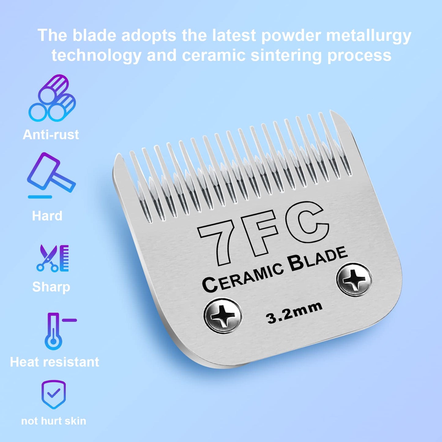 2 Pack Detachable Pet Dog Grooming Clipper Ceramic Blades,Compatible with Andis Size-7FC Cut Length 1/8"(3.2mm),Compatible with Oster A5 Wahl KM10 Series Clippers