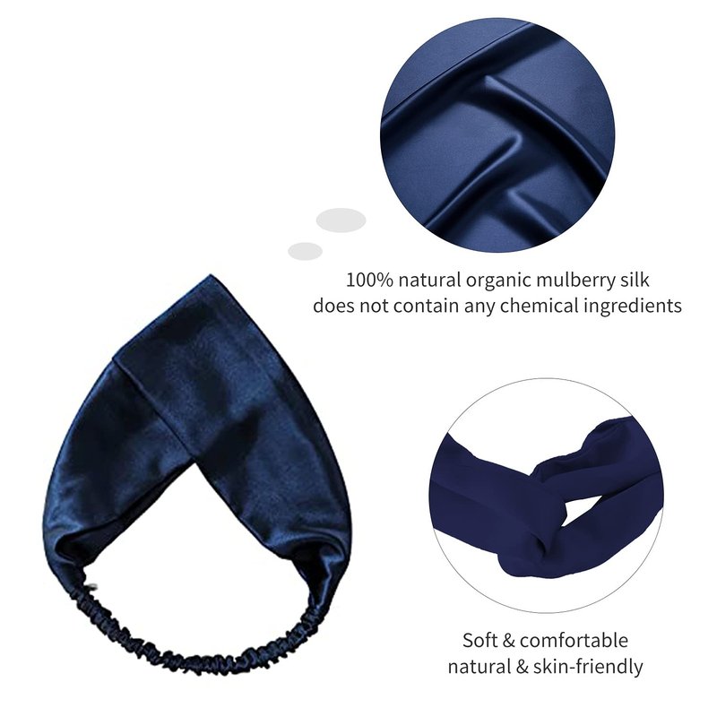ZIMASILK 100% Mulberry Silk Headband - Elastic Twisted Hair Wrap for Women | Non-Slip Sleep Accessory (Navy Blue)