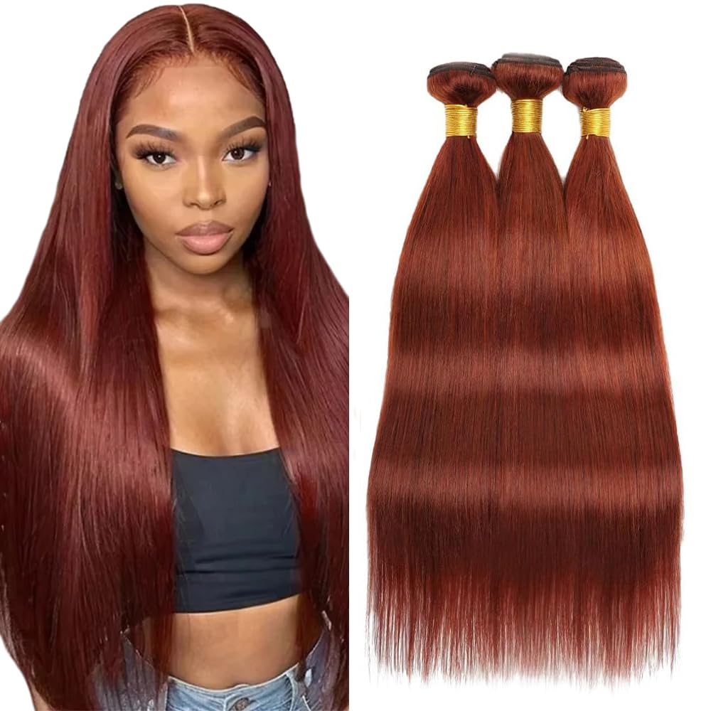 33 Human Hair Bundles Copper Red Straight Bundle Brazilian Virgin Hair 3 Bundles 28 30 32 Inch Reddish Brown Straight Human Hair Extensions