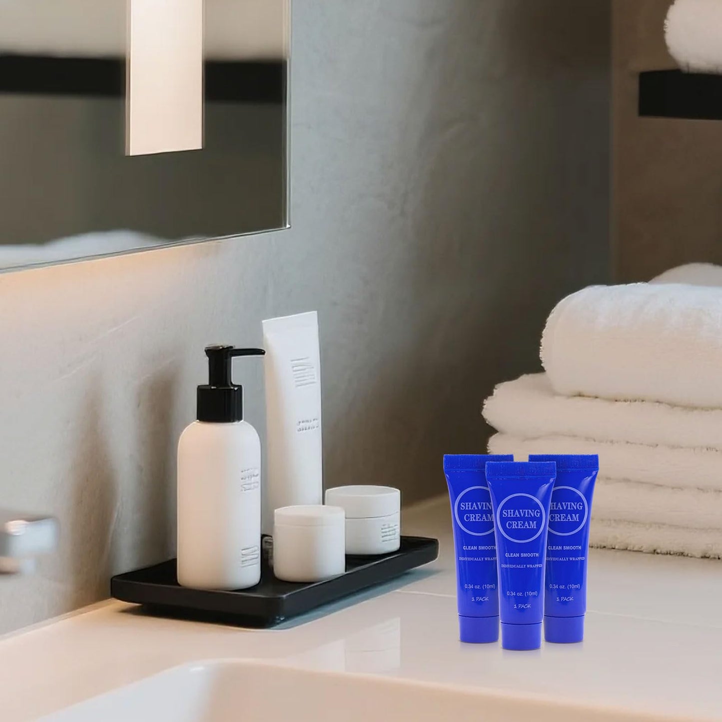Disposable Shaving Cream for Men, Small Bottle Individually Wrapped Mini Shave Cream in Bulk, Travel Size Toiletries Amenities Vacation for Hotel, Shelter/Homeless/Nursing/Charity 0.34oz (Pack of 60)