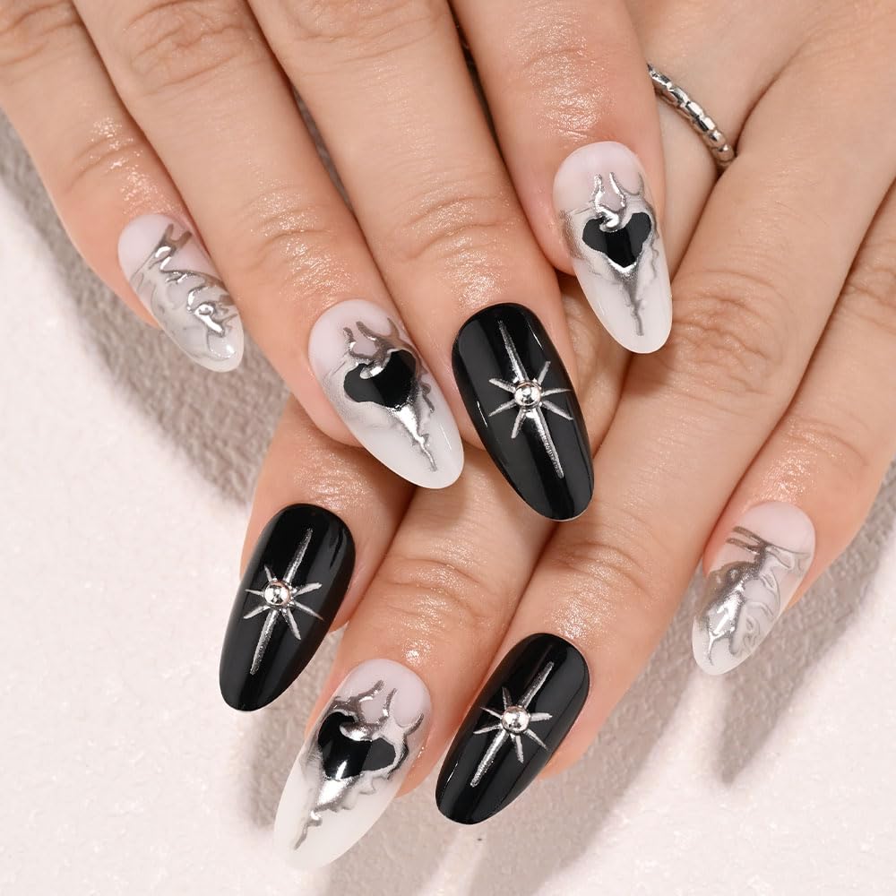 3D Gold Line French Tip Press-On Nails - Short Almond Glitter Light Nude | Handmade Acrylic Nails with 3D Pearl Designs