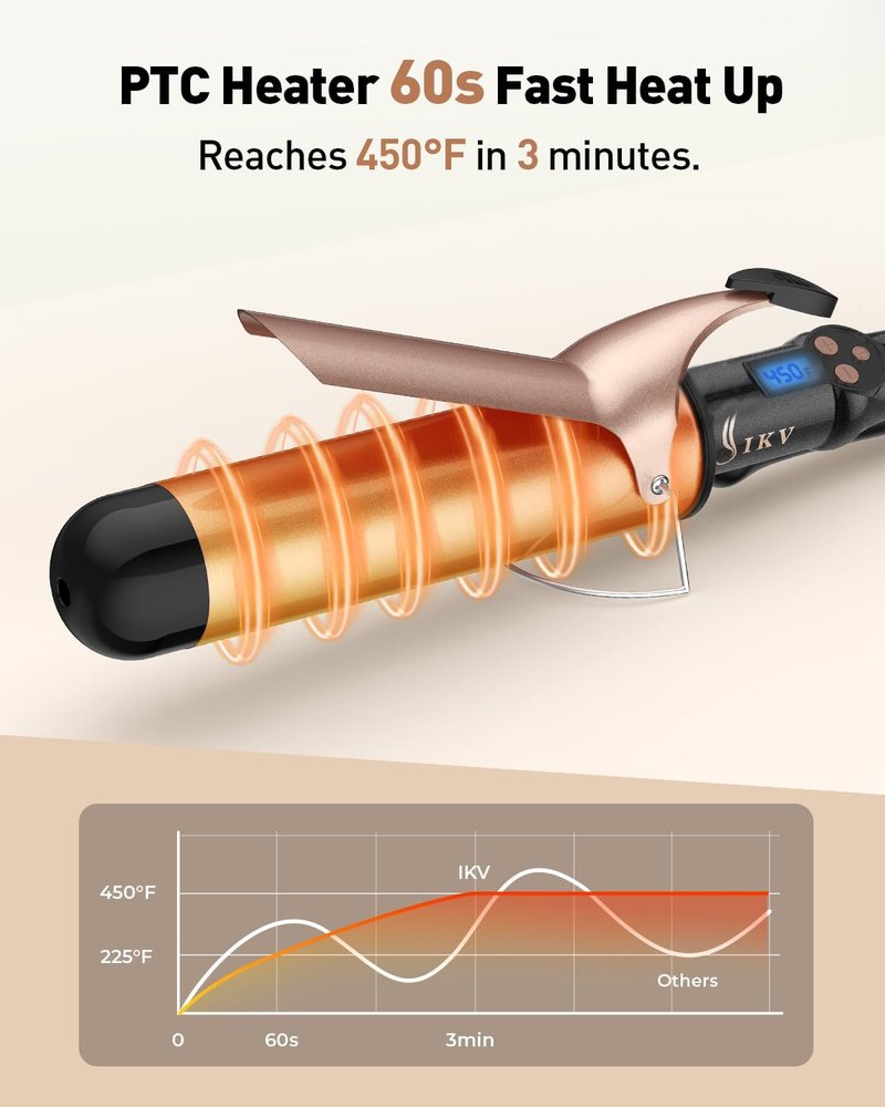 Extra Large Barrel Curling Iron - Ceramic Tourmaline Wand for Long Hair | Dual Voltage, 11 Heat Settings