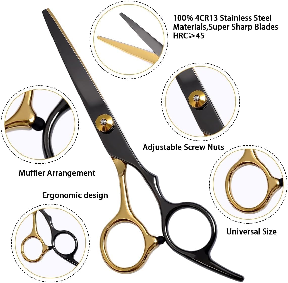 Professional Barber Shears - Stainless Steel Hair Cutting Scissors | Multifunctional Thinning Shears for Men & Women - Black