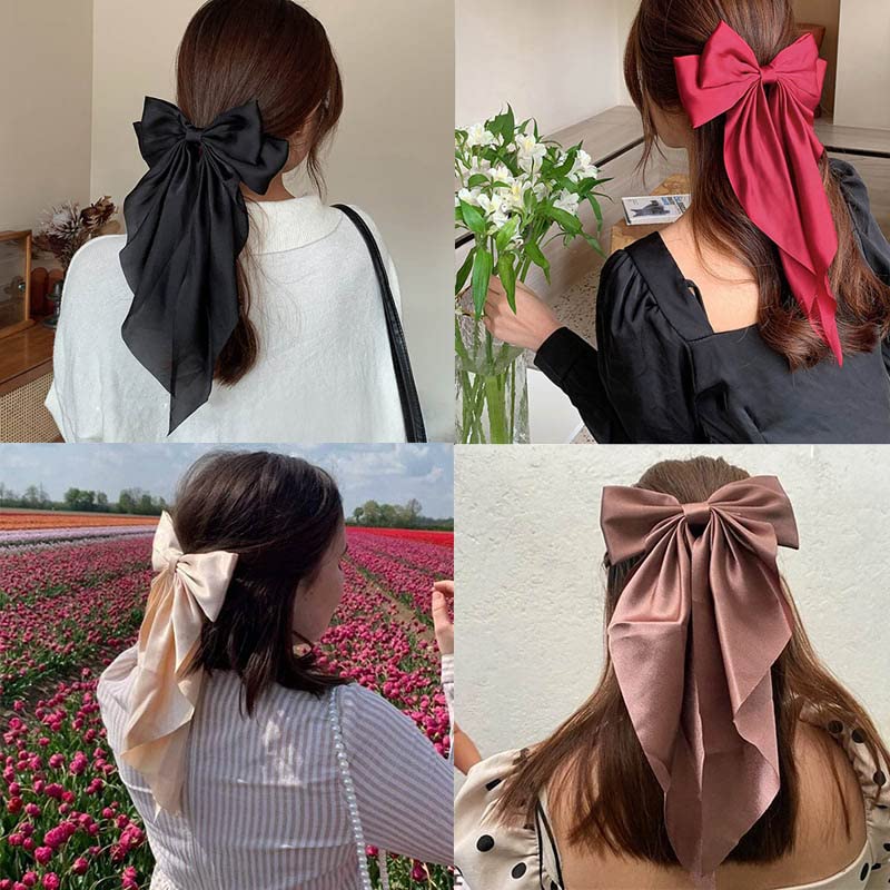 Big Satin Bow Hair Clips for Women & Girls, French Style Knot Barrettes