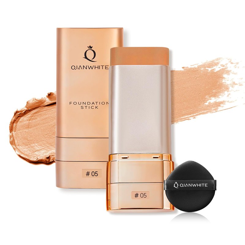 QIANWHITE Korean Foundation Stick for Mature Skin, Waterproof Natural Nude Full Coverage Foundation Makeup Concealer, Double Head Foundations Make Up Sticks with Brush for All Skin (#05 CHOCOLATE)