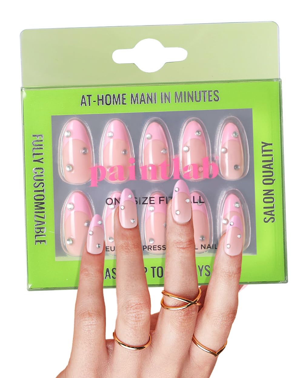 French Tip Press On Nails - Stiletto Fake Nails, 30 Nails in 15 Sizes, Reusable Salon Quality | Easy Application