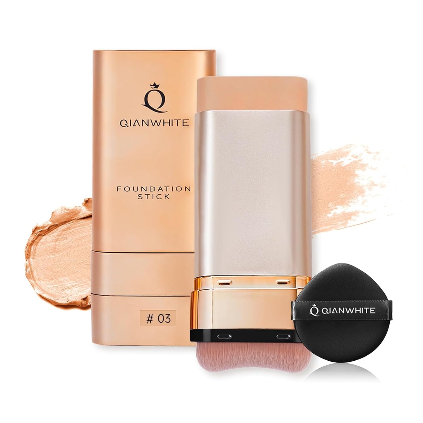 Foundation Stick for Mature Skin - Buildable Light to Full Coverage Makeup | Dual-Ended with Brush - Natural Dewy Finish (Chocolate)