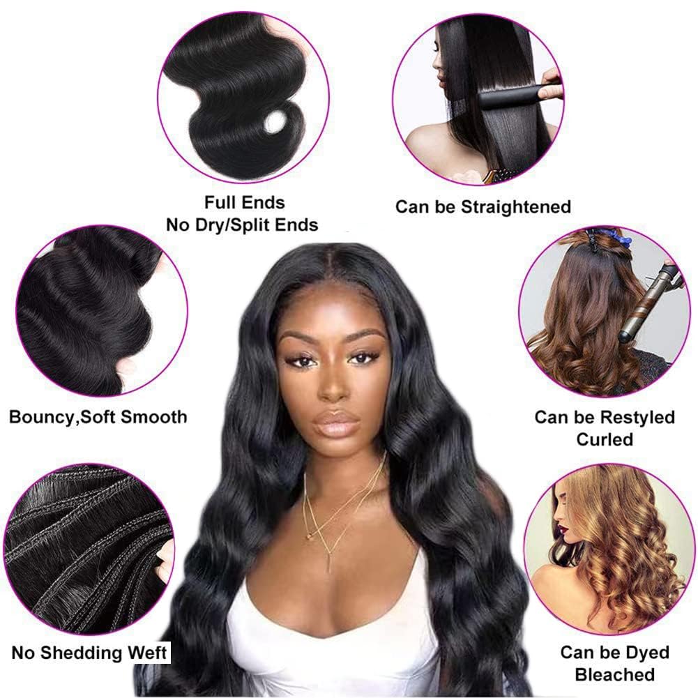 12A Body Wave Human Hair 4 Bundles 18 20 22 24 Inch 100% Remy Virgin Hair Weaves Extensions Body Wave Bundles Human Hair Soft And Silky Natural Black