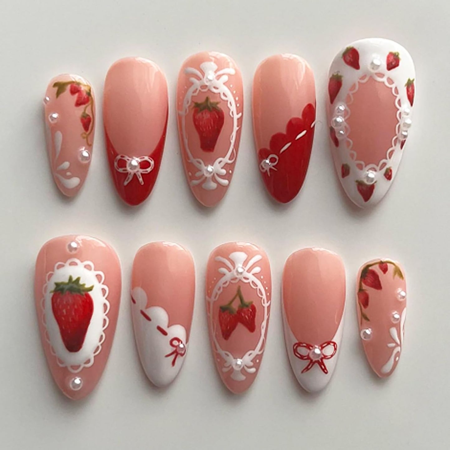 Gold Star Press-On Nails - 30 Pcs Medium Almond Acrylic with 3D Blue Rhinestones | Bohemian Style