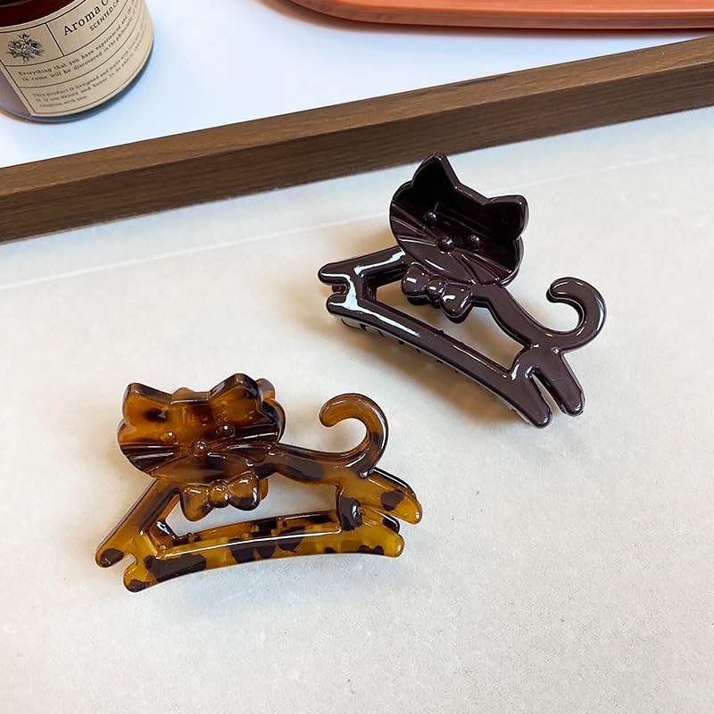 Retro Hair Clips - Cute Black Cat Hair Claw Clips with Rhinestones | 3-Piece Set for Short Hair