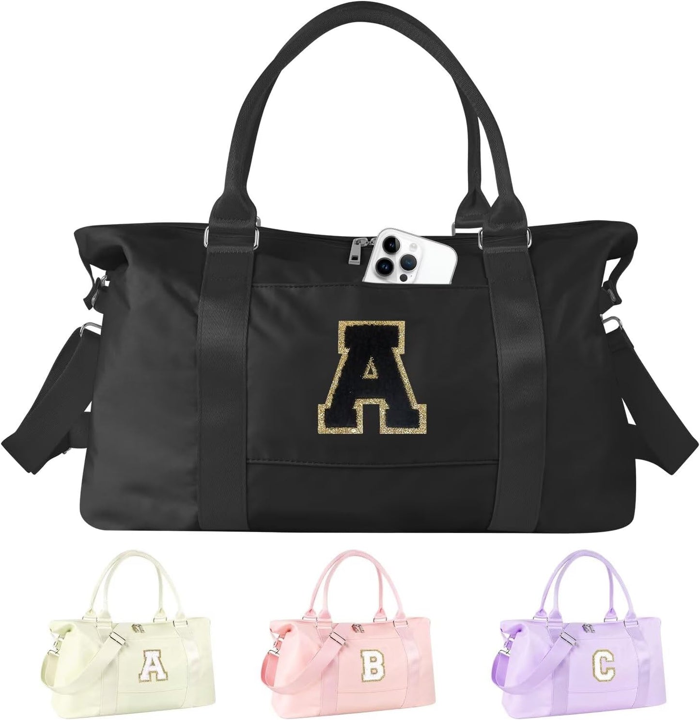 Dance Gym Duffel Bag - Personalized Initial Weekender for Teen Girls | Pink Overnight Carry-On & Cheer Bag
