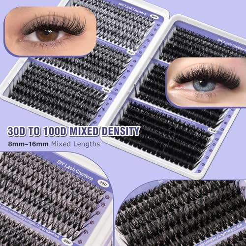 EASITENSION 708 PCS Wispy Lash Clusters Kit - 10-16mm DIY Natural Eyelashes