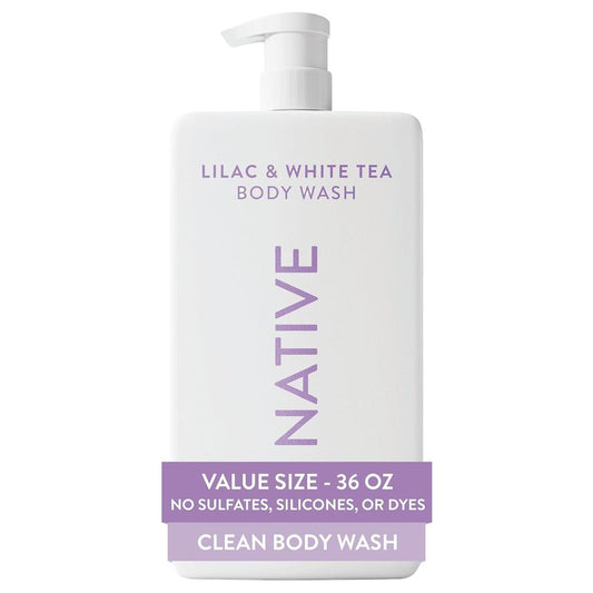 Native Body Wash - Lilac & White Tea, 36 oz Pump Bottle | Sulfate-Free & Gentle Formula for All Skin Types