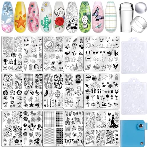 Biutee Nail Stamping Kit - 20 Pcs with Plates, Stamper & Scrapers
