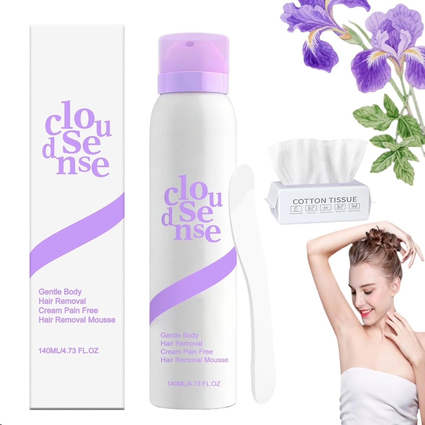 Hair Removal Spray for Sensitive Skin - Fast-Acting Aloe & Hyaluronic Acid | Pain-Free Bikini Depilation