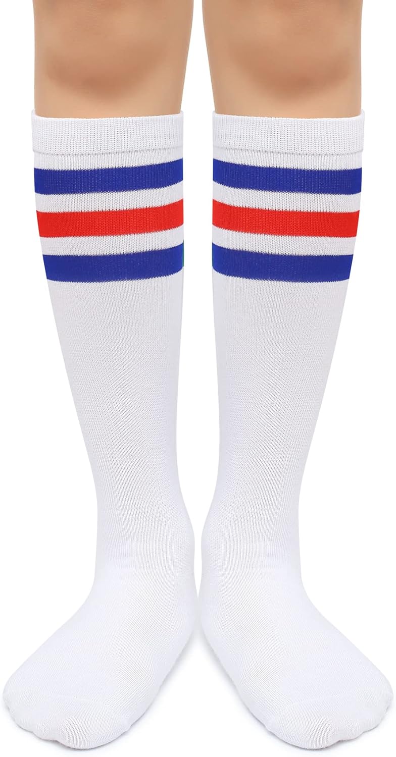 Kids Over the Calf Tube Socks - Soft Cotton Athletic Stripes for Boys & Girls | Comfortable Fit