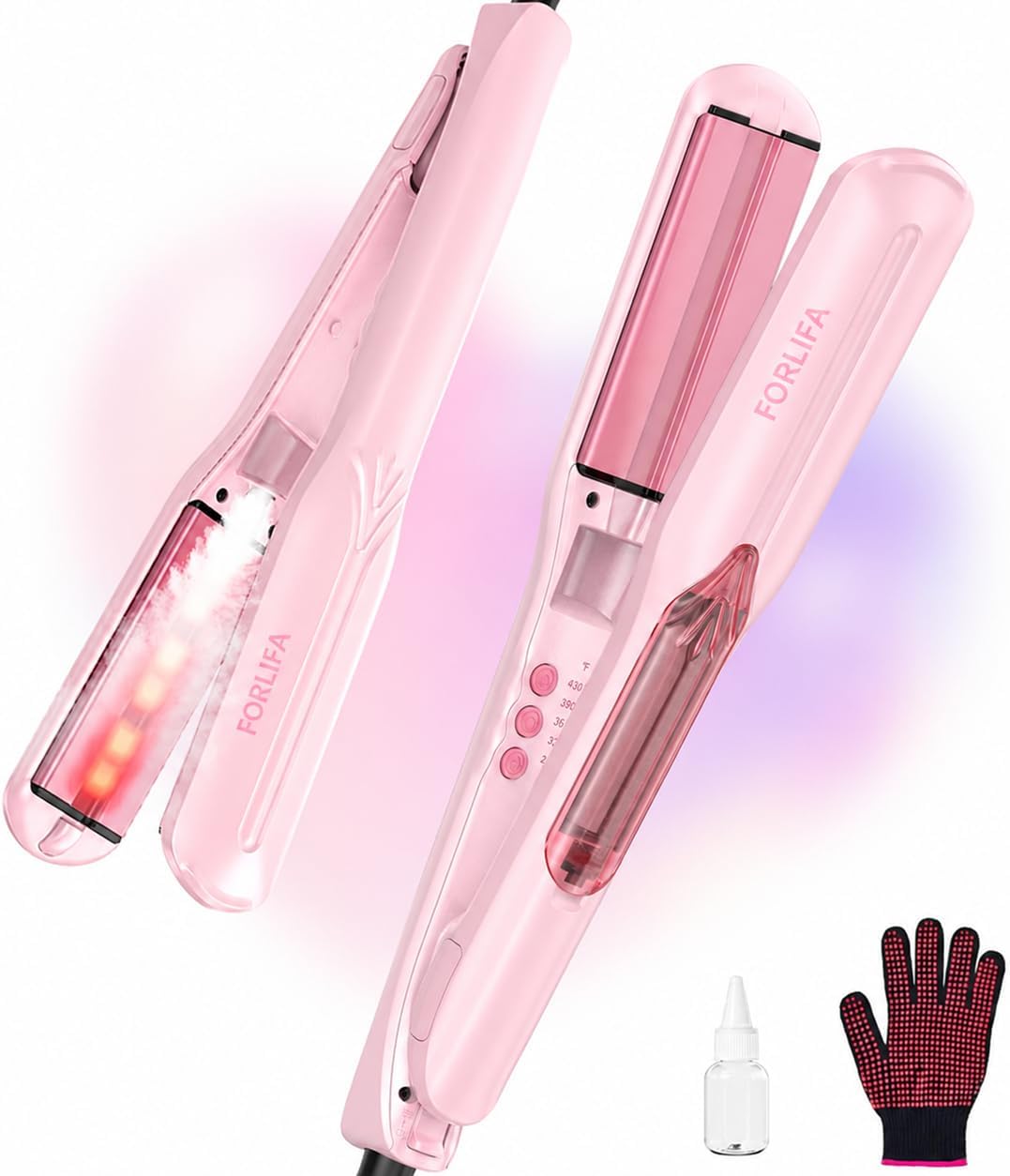 Steam Hair Straightener - 1.5'' Ceramic Flat Iron for Women | 2-in-1 Curler & Straightener, Infrared Technology, Nourishes & Smooths Hair