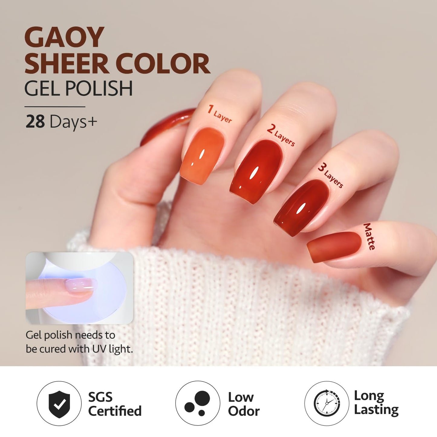 GAOY Jelly Tortoise Brown Gel Nail Polish Set, 6 Sheer Colors, UV Gel