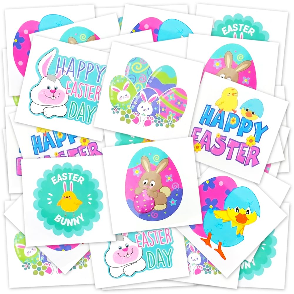 ArtCreativity Classic Easter Basket Stuffers for Kids, Temporary Tattoo Stickers, Egg Fillers, Treats, Toys, Essentials, 144-Pack