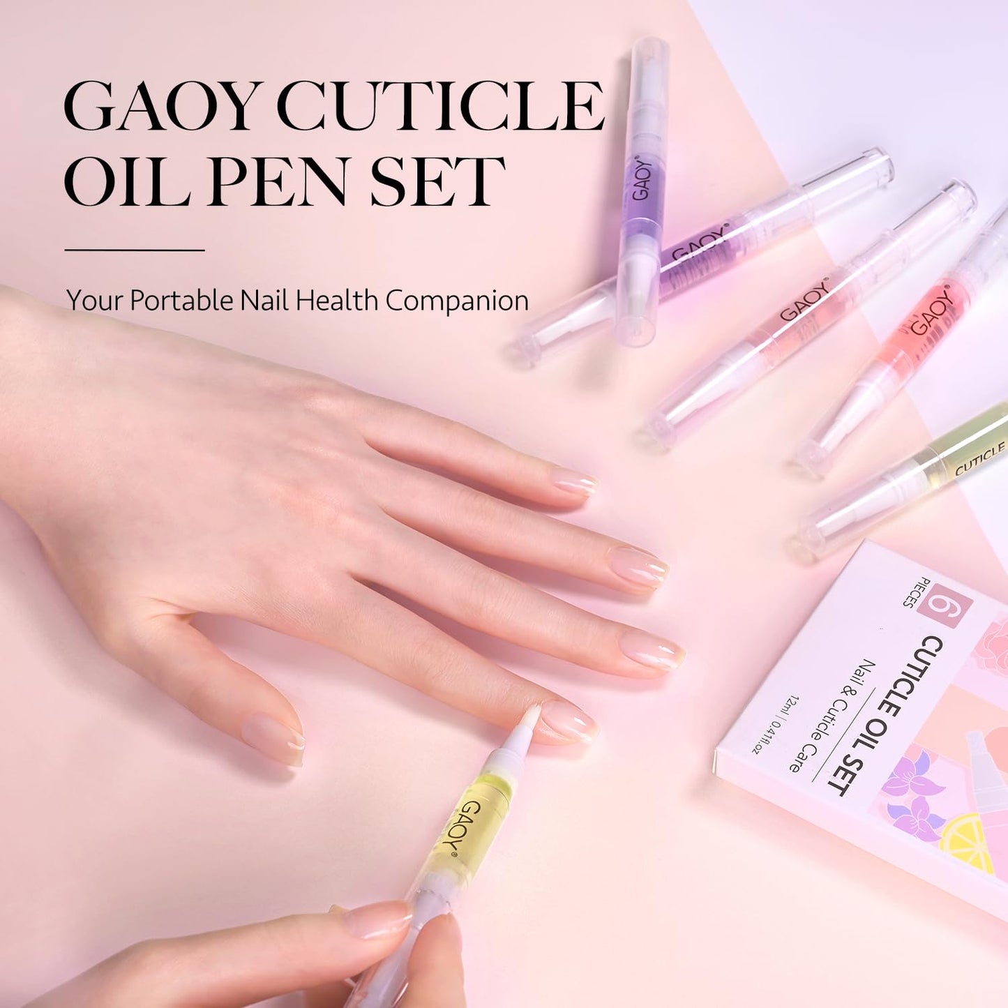 Cuticle Oil Pen Set - 6 Pcs Manicure & Pedicure Accessories with Vitamin E | Nail Growth Treatment & Repair Kit