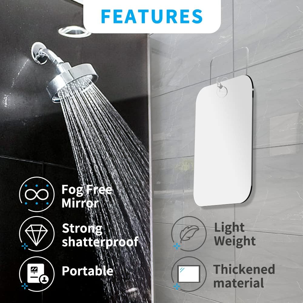 Shatterproof Fogless Shower Mirror for Shaving - 10.7x8 Inch Unbreakable Plexiglass | 2 Pack, Silver