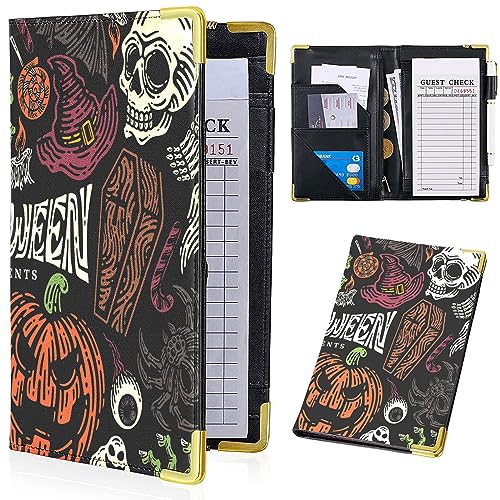 Halloween Waitress Server Book - PU Leather Organizer with Zipper Pocket