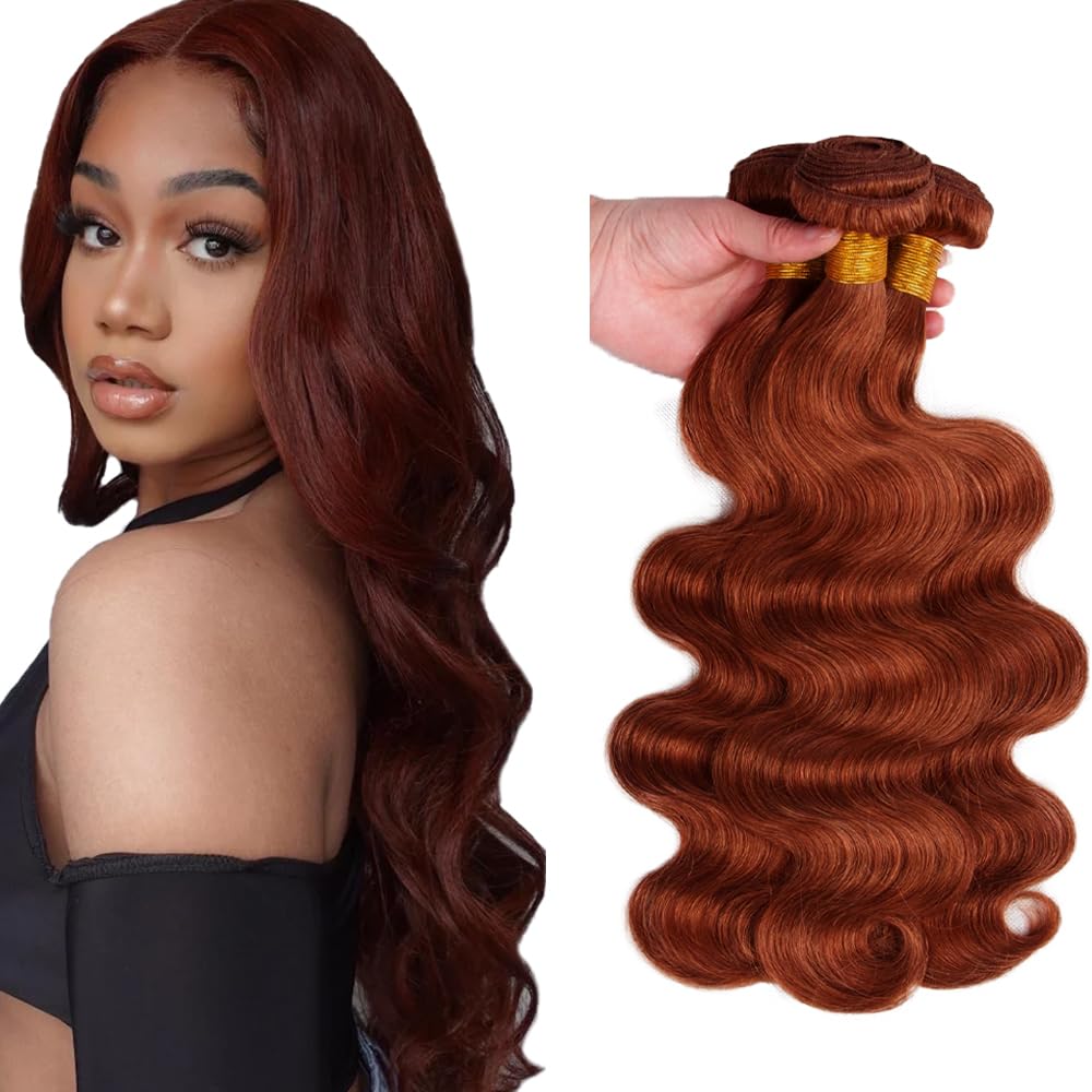 Color 33 Body Wave Bundles Human Hair Auburn Bundles 20 22 24 Inch Double Weft Copper Red Body Wave Bundle Huxowax Peruvian Virgin Soft And Silky Remy Hair Extensions 150g