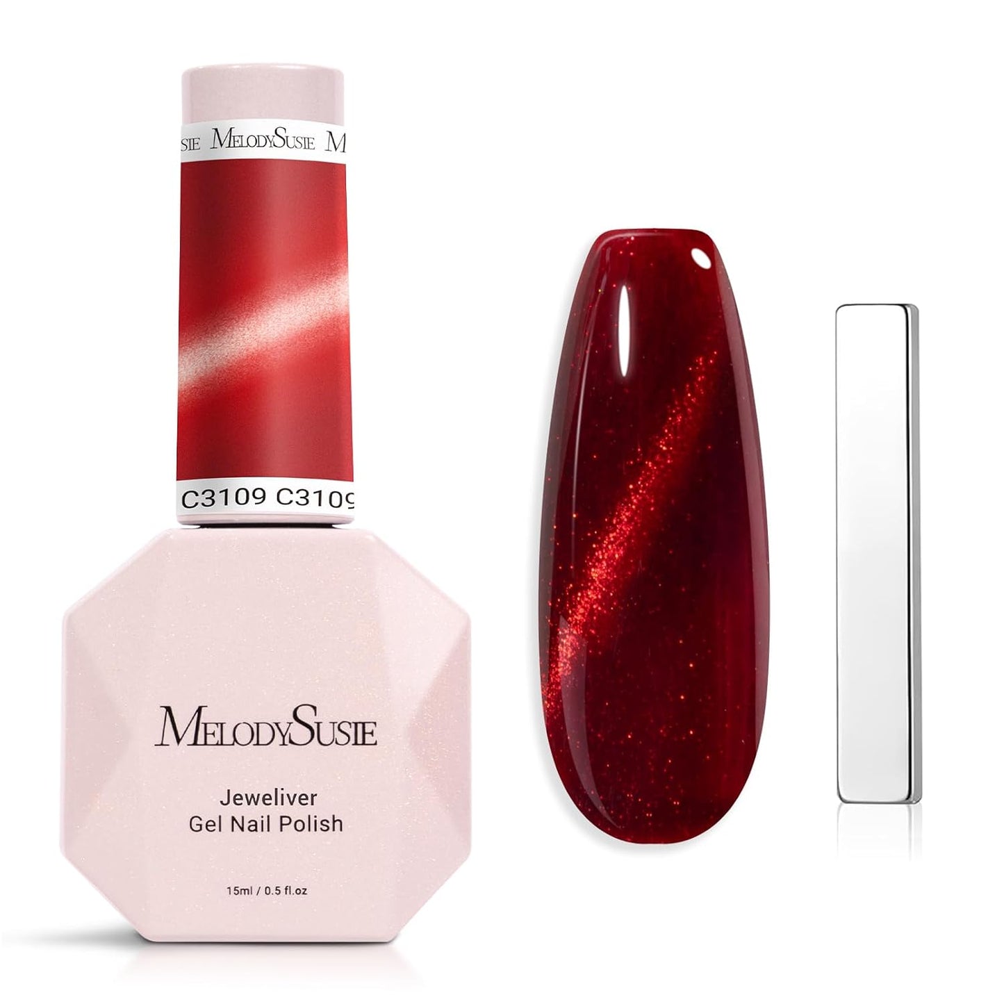 MelodySusie Cat Eye Gel Nail Polish - Burgundy Red Glitter Holographic | 0.5 Fl Oz UV Nail Art
