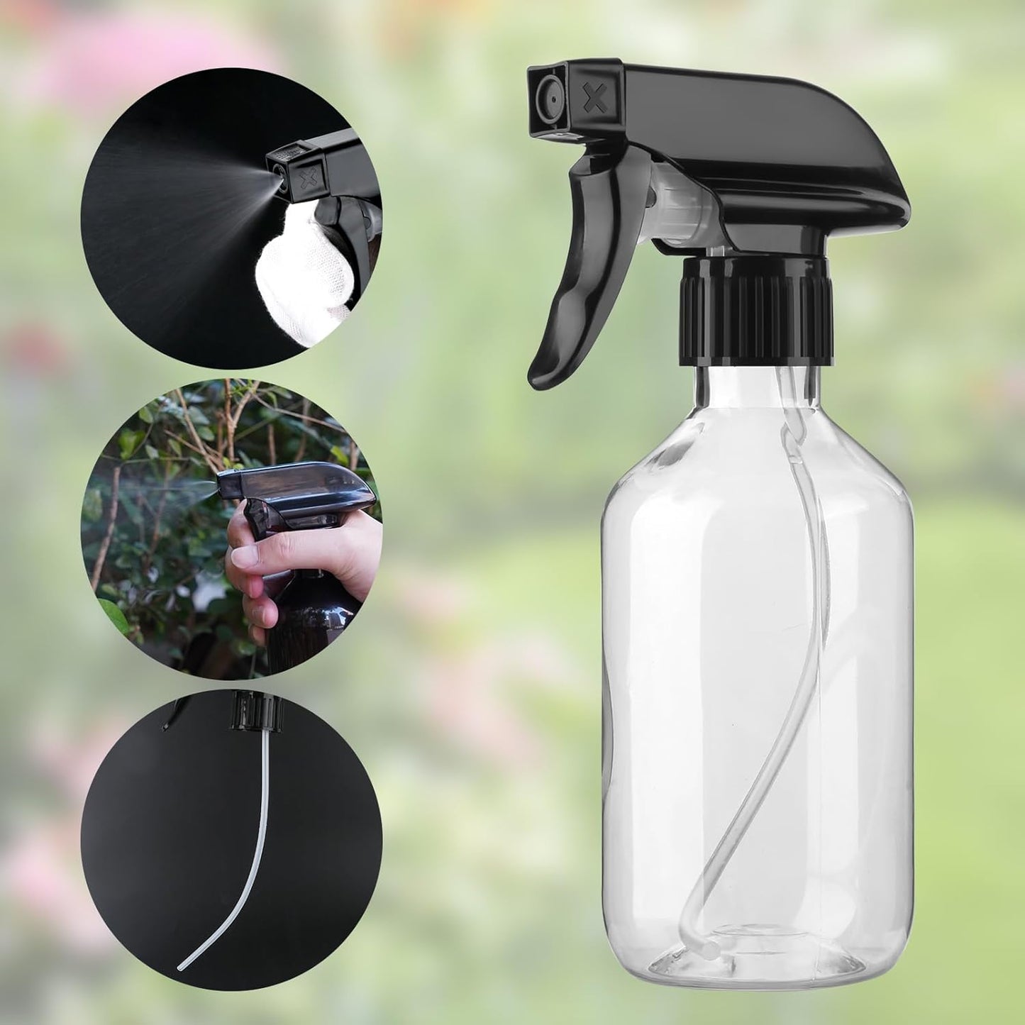 Leakproof Spray Bottles - 2-Pack 300ml/10oz with Adjustable Nozzle for Fine Mist & Jet Stream | Refillable Plastic for Hair, Plants, Cleaning (Clear)