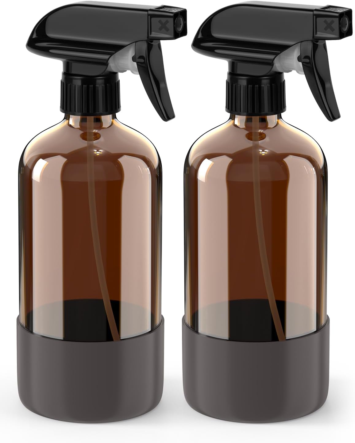 Bontip Amber Glass Spray Bottle Set - Silicone Sleeve Protection for Aromatherapy & Hair Care | 16 oz (Black & Brown)