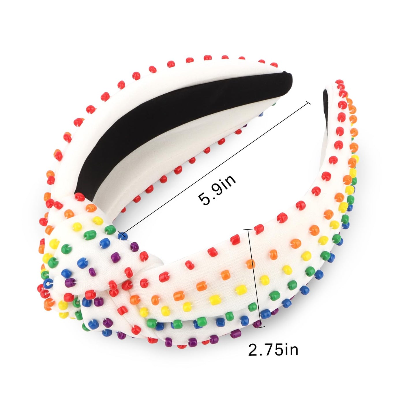 YISSION Rainbow Beaded Knotted Wide Headband for Adults - Colorful Pride Festival Hair Accessory for Parties, Celebrations & Daily Wear