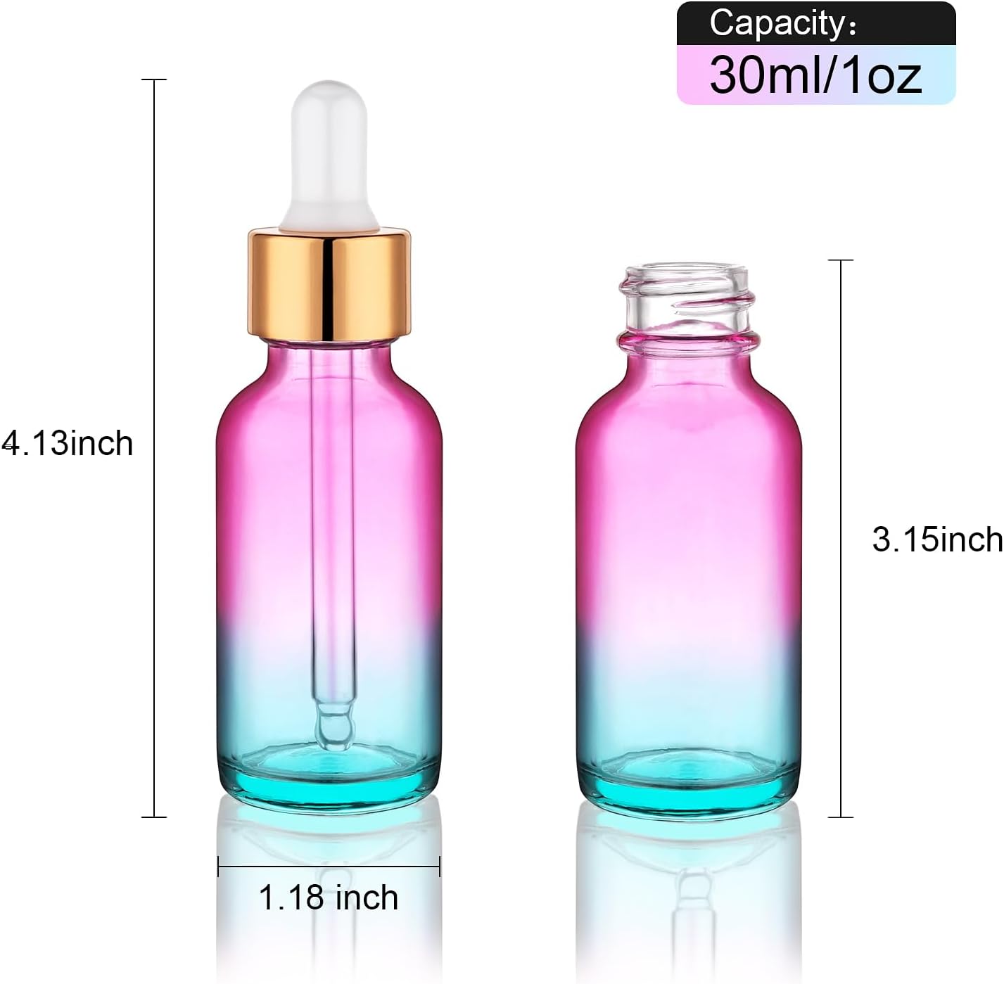 Glass Dropper Bottles - 4 Pack 1 Oz Rainbow Colored Thick Glass | Leakproof Tincture & Essential Oil Containers
