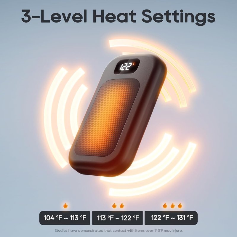 AI Hand Warmers Rechargeable 2 Pack, 3 Heat Levels (104–121°F), Real-Time Temp & Battery Display, Electric Hand Warmers, Fast Heating, Fits in Gloves/Pocket, Gifts for Women & Men