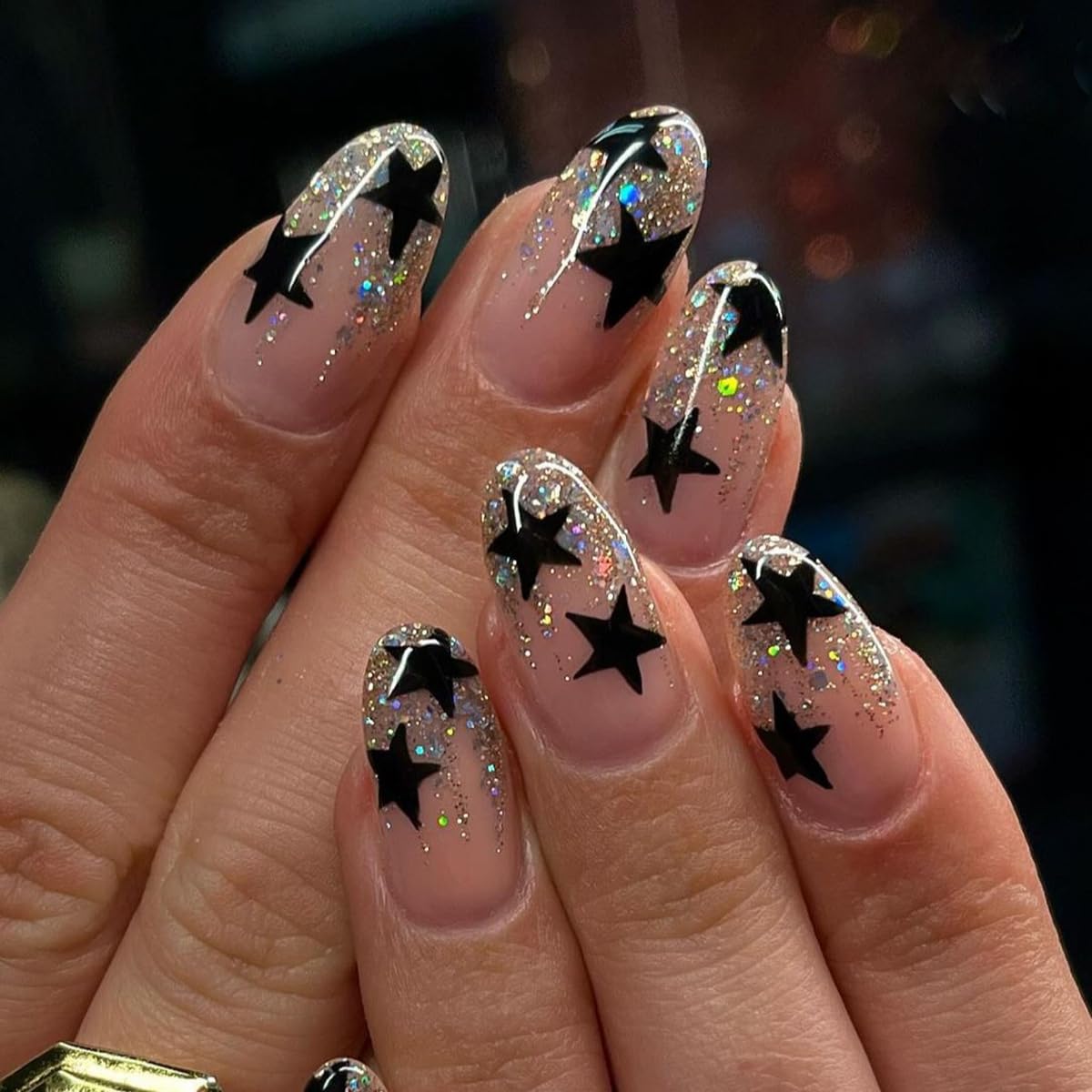 Almond Yellow French Tip Press-On Nails - Ladybug & Green Leaves Design | Reusable Full Cover 24 Pcs for Spring/Summer Manicure