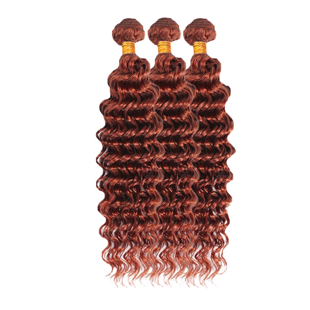 Color 33 Bundles Human Hair Copper Deep Wave Bundle Huxowax Brazilian Virgin Remy Hair 3 Bundles 16 18 20 Inch Double Weft Auburn Deep Wave Bundle Hair Weave 150g