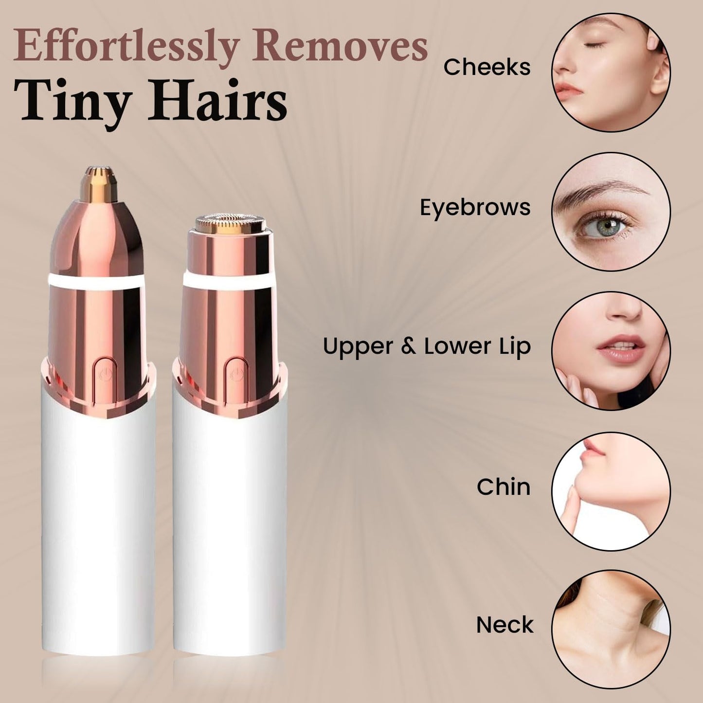 Infinity Choices Eyebrow & Facial Trimmer: 2 in1 Rechargeable Facial Hair Removal & Eyebrow Shaver - Body Razor with Built-in LED Light (White)