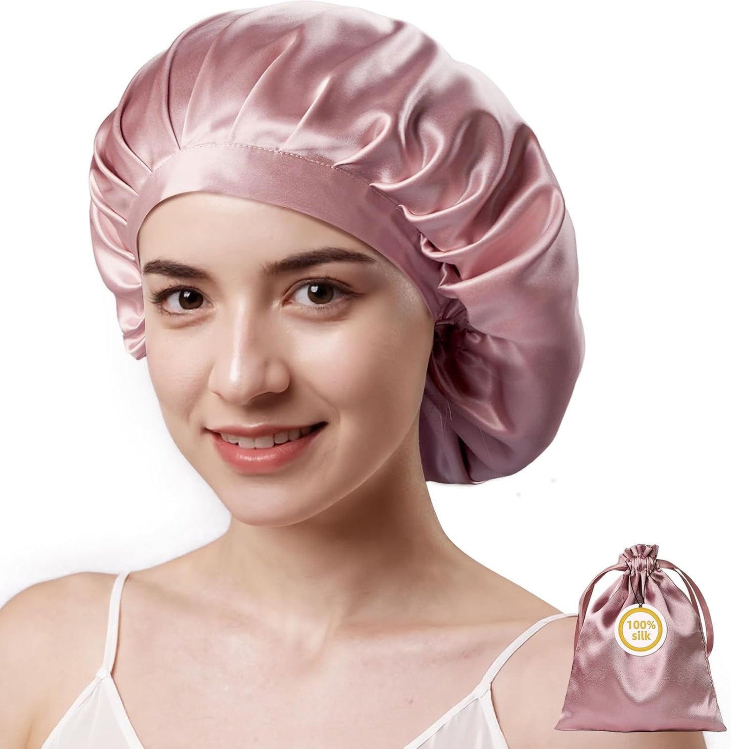 100% Mulberry Silk Bonnet for Women - 22 Momme Double Layer Non-Slip Sleep Cap | Adjustable Hair Wrap