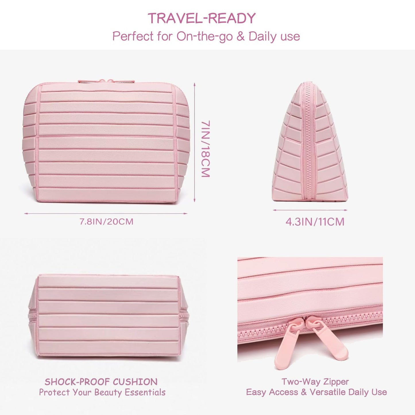 Slxypater Parallel Travel Makeup Bag,Foldable Makeup Bag,Waterproof Organizer Bags Large Capacity Flat Cosmetic Case with Compartments for Skincare, Toiletries (Nude, 7.87"×4.33"×7.09")
